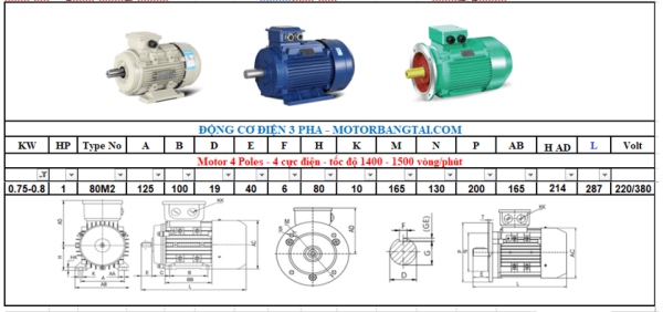 Động cơ điện 3 pha 0.75kw-4poles