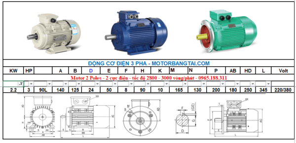 Động cơ điện 3 pha 2.2kw-2poles