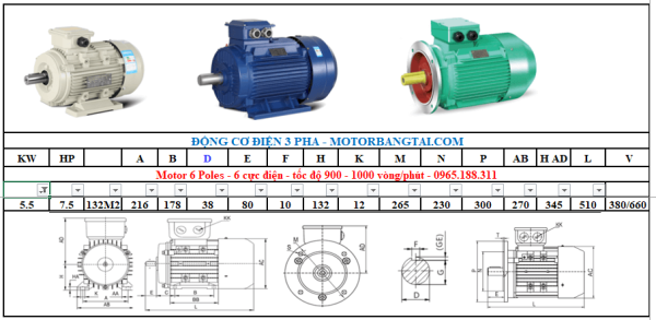 Động cơ điện 3 pha 5.5kw-6poles