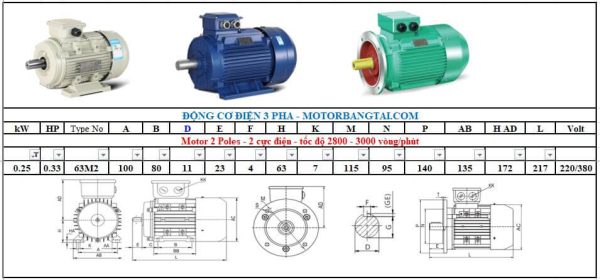 Động cơ điện 3 pha 0.25kw-2poles