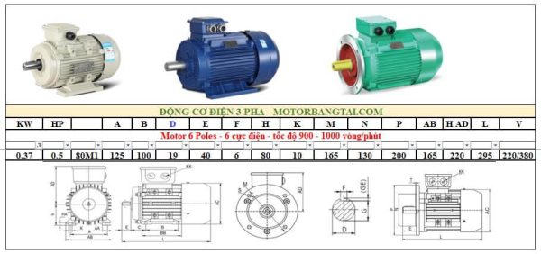 Động cơ điện 3 pha 0.37kw-6poles