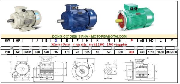 Động cơ điện 3 pha 250kw-4poles