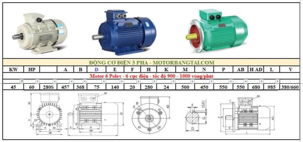 Động cơ điện 3 pha 45kw-6poles