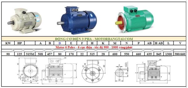 Động cơ điện 3 pha 90kw-6poles