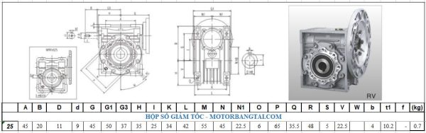 Tỷ số truyền hộp số giảm tốc NMRV 25