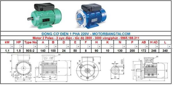 Motor điện 1 pha 0.75kw-2poles