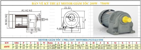 Giảm tốc 1 pha 400W chân đế