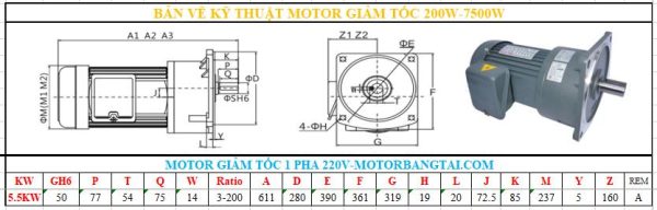 Motor giảm tốc 1 pha 5.5KW-7.5HP mặt bích