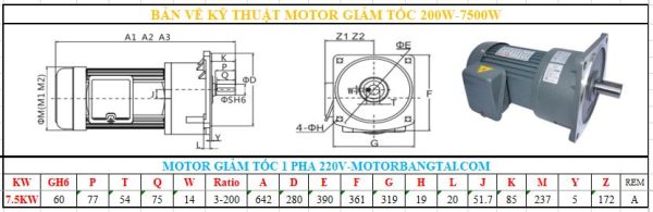 Motor giảm tốc 1 pha 7.5KW-10HP mặt bích