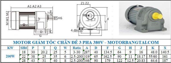 Motor giảm tốc 3 pha 0.2kw