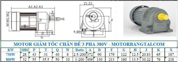 Motor giảm tốc 3 pha 0.4kw