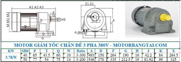 Motor giảm tốc 3 pha 3.7kw