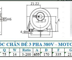 Motor giảm tốc 3 pha chân đế 7.5kw