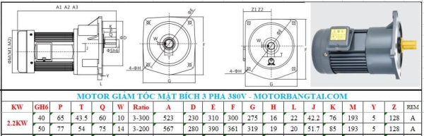 Motor giảm tốc 3 pha mặt bích 2.2kw