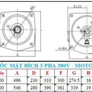 Motor giảm tốc 3 pha mặt bích 3.7kw