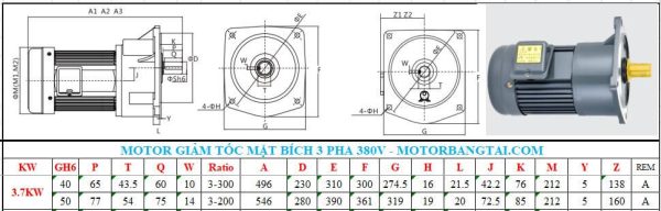 Motor giảm tốc 3 pha mặt bích 3.7kw